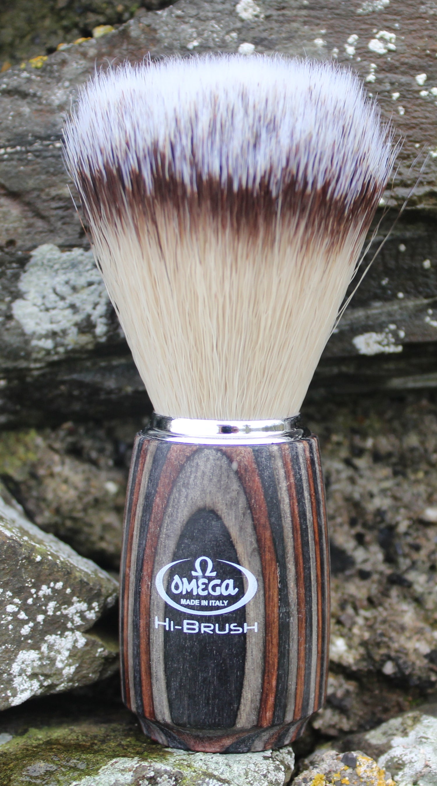 Synthetic imitation badger wood fusion shaving brush by Omega